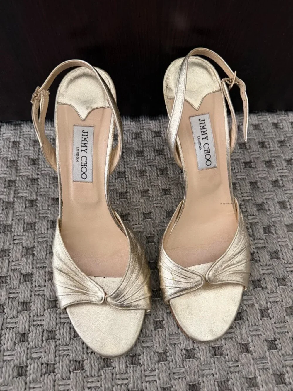 Jimmy Choo - Metallic gold ruched slingback sandals - Picture 3 of 5